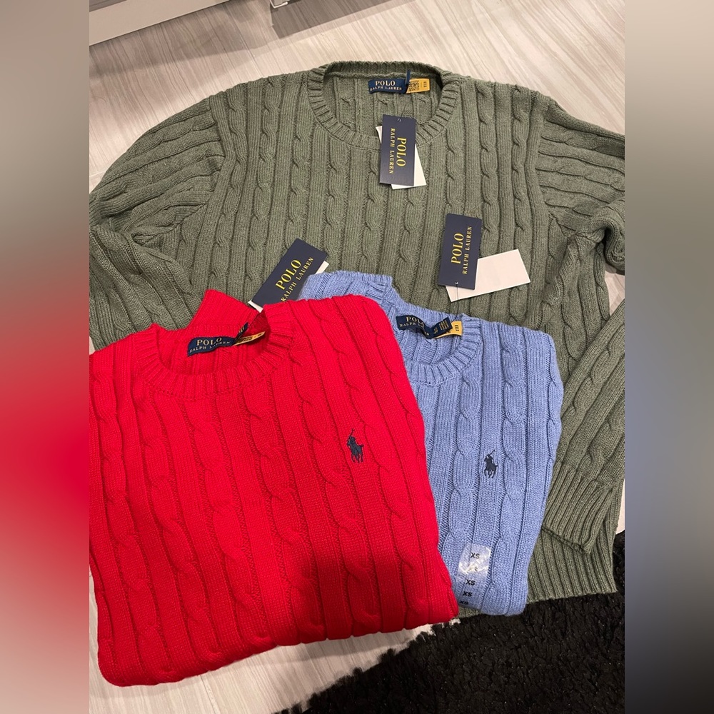 Ralph Lauren polo women cable knit cotton crew neck sweater